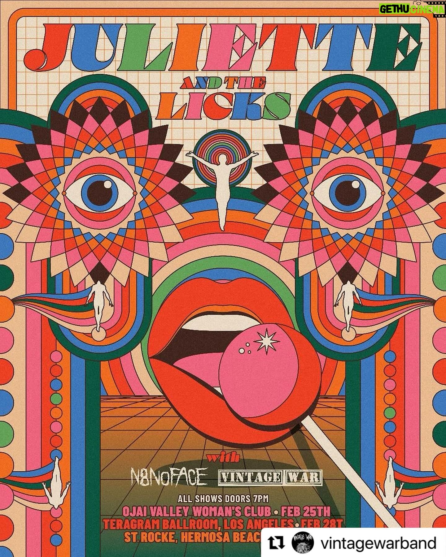 Juliette Lewis Instagram - SO EXCITED TO ANNOUNCE the openers! @vintagewarband @n8noface for LA @teragramla and @saintrocke always fun when you can play with bands you’re a super fan of ! Artwork by @thirstandcompany