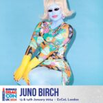 Juno Birch Instagram – Drag con I’m coming back, yes that’s happening! See you soon London, rupaul get ready for a big kiss from your favourite blue alien 😉 
I will be selling my artwork and brand new t shirts prints pins totes and more at the juno booth! 👽❤️