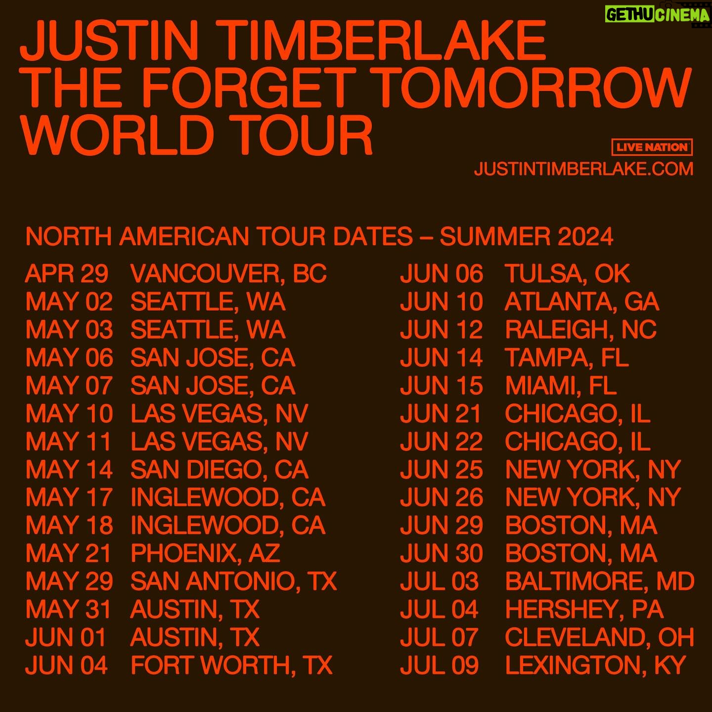 Justin Timberlake Instagram - THE FORGET TOMORROW WORLD TOUR. SEE YOU THERE ❤️ #TFTWTOUR