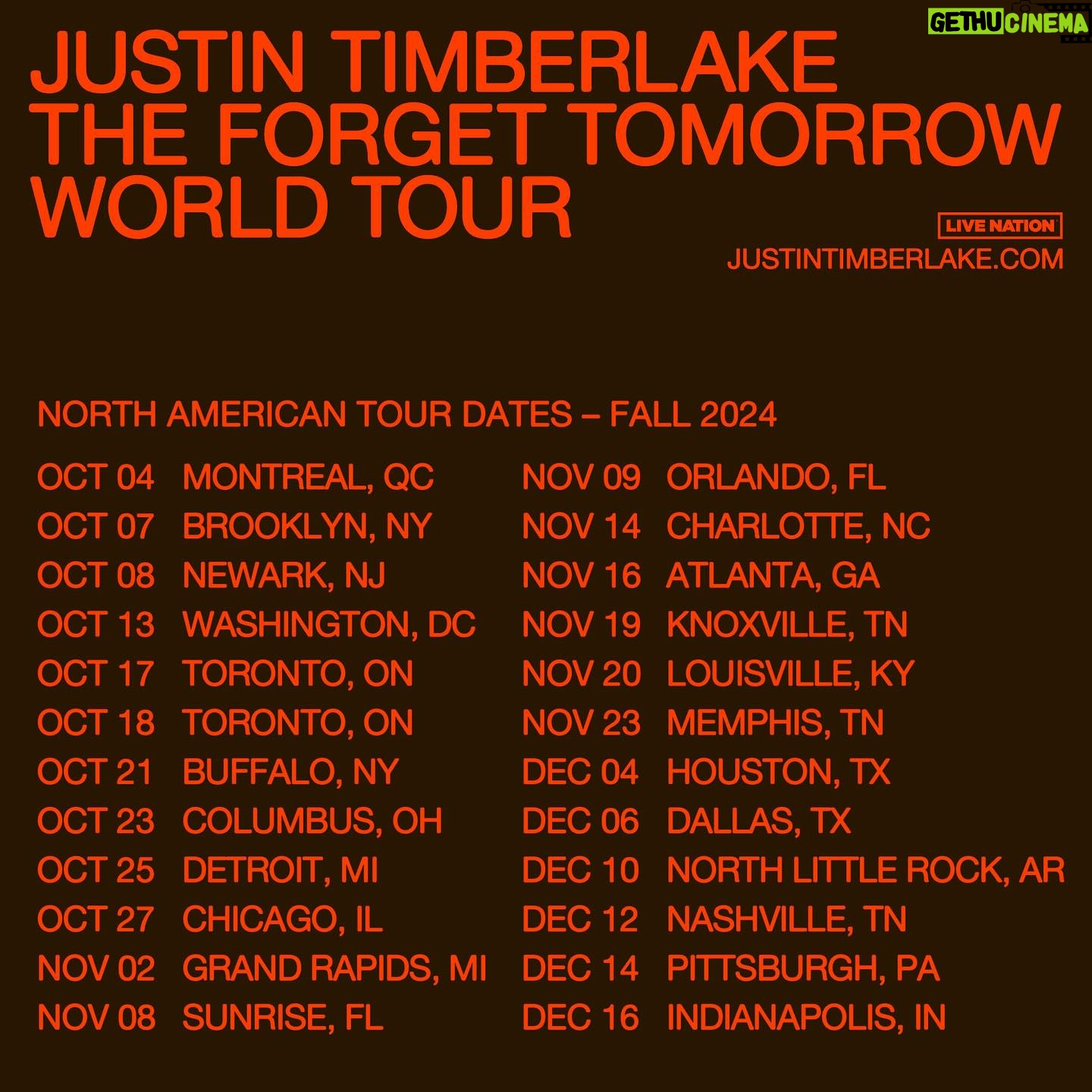Justin Timberlake Instagram - THE FORGET TOMORROW WORLD TOUR. SEE YOU THERE ❤️ #TFTWTOUR