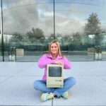 Justine Ezarik Instagram - Hahahaha I’d say the highlight was taking this old 1984 Mac to the Apple Spaceship park, but it was pretty awesome getting to sit in the cockpit for a photo 😂😂😂