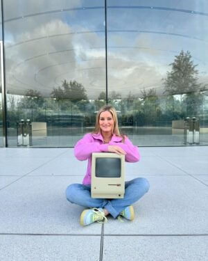 Justine Ezarik Instagram - Hahahaha I’d say the highlight was taking this old 1984 Mac to the Apple Spaceship park, but it was pretty awesome getting to sit in the cockpit for a photo 😂😂😂