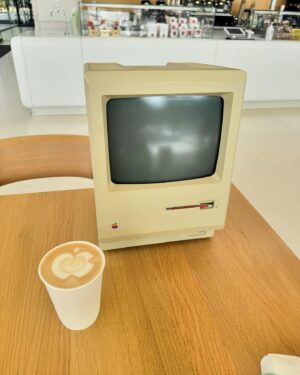 Justine Ezarik Instagram - Hahahaha I’d say the highlight was taking this old 1984 Mac to the Apple Spaceship park, but it was pretty awesome getting to sit in the cockpit for a photo 😂😂😂