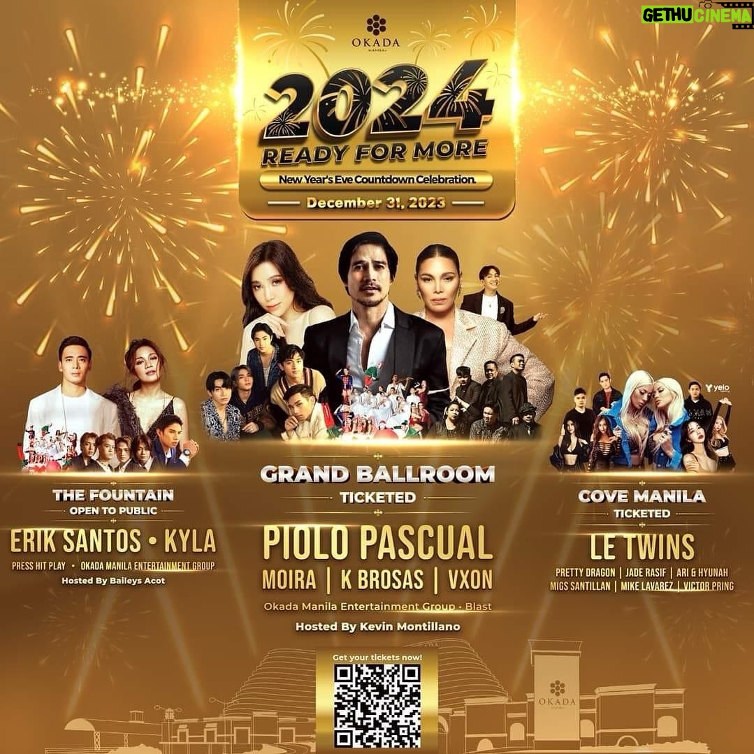 K Brosas Instagram - Ring in the New Year with our artists at Okada Manila’s ultimate New Year’s Eve countdown to 2024! Erik Santos and Kyla will be at The Fountain with host Baileys Acot. Piolo Pascual PH, Moira Dela Torre, K Brosas, and VXON will be at the Grand Ballroom with host Kevin Montillano. Get your tickets now! Grand Ballroom - okdmnl.ph/GrandBallroomNYE2024 #CornerstoneArtist #OkadaNYE2024