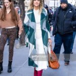 Kaitlin Olson Instagram - @tedbaker - all of New York really liked this coat on me, so I should probably just keep it. @todayshow @championsthefilm @rhondaspiesstylist @hair_by_abbyroll Top & skirt @aninebing Coat @tedbaker Boots @larroude Jewlery @melindamaria_jewelry