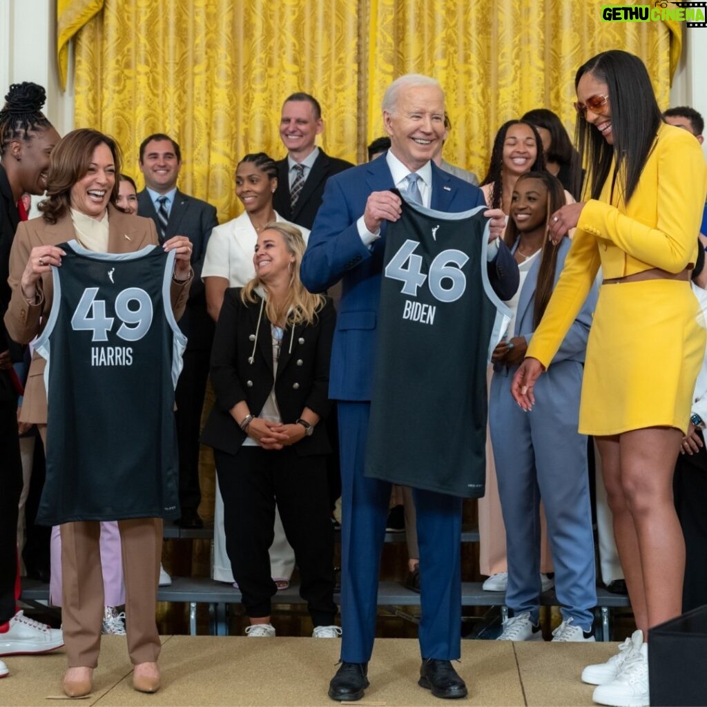 Kamala Harris Instagram - Congratulations to the @LVAces. 34 regular season wins, a WNBA record, and another championship trophy—you are a team that embodies excellence, and it is a special privilege to watch you all play.