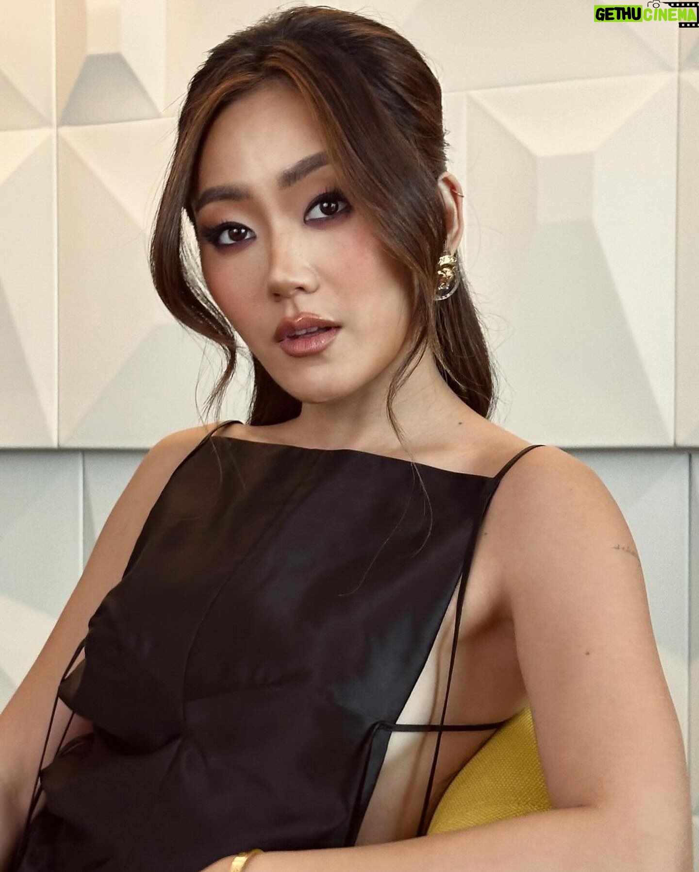 Karen Fukuhara Instagram - Always in awe of the talented creatives that I get to work with - thank you to these amazing people that made me feel confident during the panel! Hair: @ernestluiss Makeup: @arielpeimbert Styling: @marc_eram Outfit: @versace @kourh.co @byfar_official