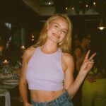Kate Bosworth Instagram - Lavender crop on film @tiarabellaaa breaking hearts in our yellow cargo pants / crop duo ⚡️⚡️⚡️dropping @roxy tomorrow…… 👀