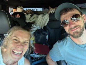 Katee Sackhoff Instagram - We’re off…Mom, Dad, Baby (who’s waving to you) a chihuahua, a yorkie mutt, a fish 🤦🏼‍♀️, and 8 plants! Lord help us 😂💚 #oregonbound #adventureawaits