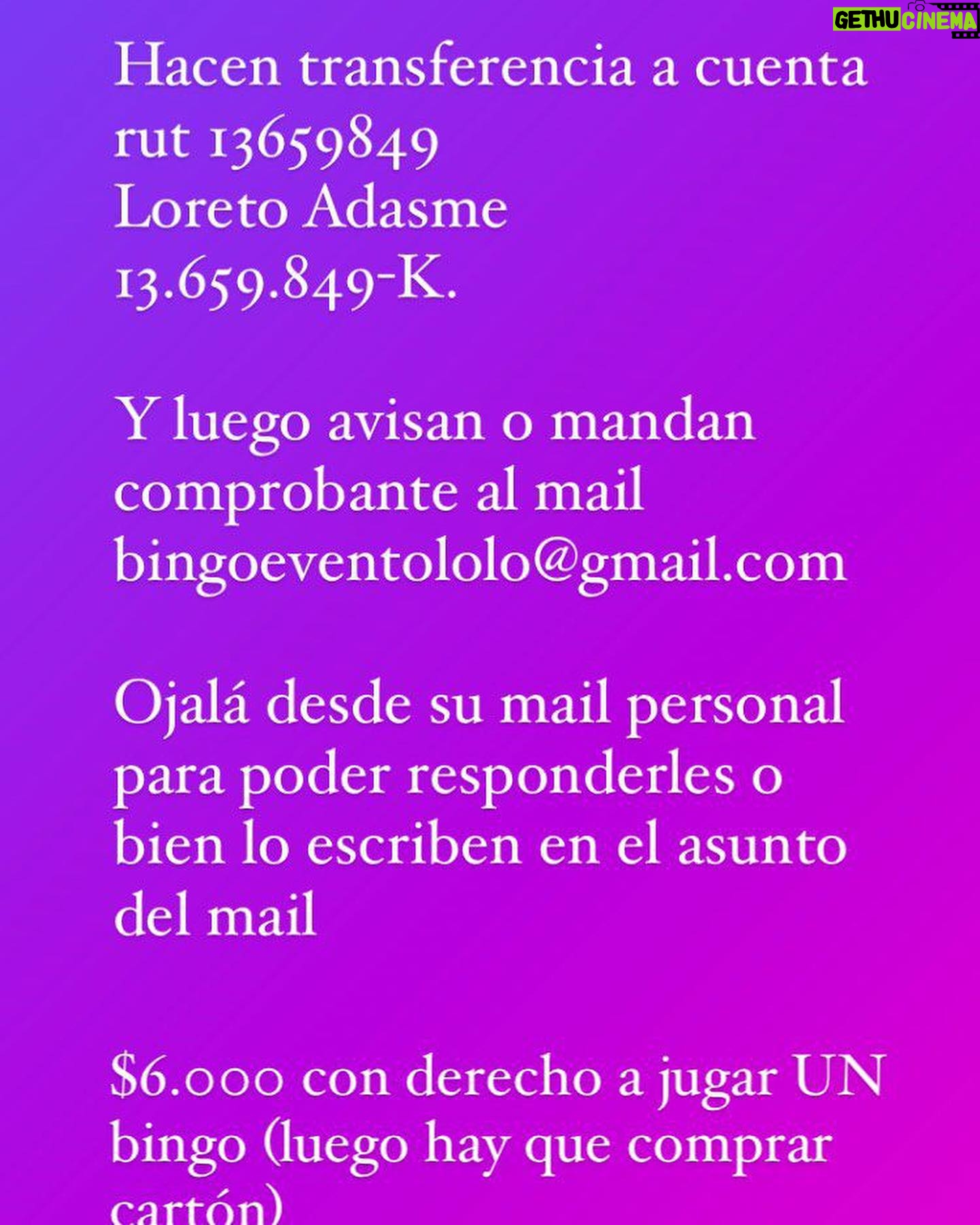 Katherine Salosny Instagram - Mi nombre es Loreto Adasme, en marzo de este año me operaron para sacar un tumor de 18 cms de mi zona pélvica. Era tan grande que se originó en un ovario y agarró parte del intestino grueso, colon, recto y vejiga. Me tuvieron que sacar parte del intestino grueso, debido a eso hoy con una ileostomía. La biopsia arrojó que mi tumor era malo y de los agresivos, un carcino sarcoma.A los 3 meses ya tenía metástasis en la zona operada y en una costilla, por lo que se considera que mi cancer está en etapa 4. Hoy llevo 2 ciclos de quimioterapia, en un principio serán 6, sólo con el fin de frenar un cáncer que sigue activo y generando lesiones. Soy actriz, trabajaba independiente y todo esto me ha imposibilitado de seguir con mis actividades habituales. Además de muchos gastos asociados, estoy intentando ayudarme de tratamientos como mega dosis de vitamina C, acupuntura que ayuda a recuperarse luego de las quimios y alivia dolores, inyecciones para estimular la formación de plaquetas/ glóbulos blancos (filgastrim), cámara hiperbólica para mejorar la oxigenación celular y la recuperación del cuerpo para hacer un poco más amable para mi cuerpo este proceso. Es por eso que estamos preparando este bingo para el día 27. Sigan a esta bella mujer @loloadasme