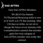 Katie Cassidy Instagram - THE END🖤 We did it!! Thank you to all of the brilliant and talented humans for your dedication and non-stop commitment throughout the strike. We achieved our goal. We are #SAGAFTRASTRONG @sagaftra