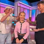 Katie Piper Instagram - Let’s get @loosewomen 💜🩷🤍 Styled by @zakwalton wearing @majeparis @cosstores @stevemaddenuk Makeup by @toby_salvietto Hair by @hairbychrislong