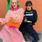 Kelli Erdmann Instagram - Enid convinced Thing & Wednesday to make a Reel 😝 #behindthescenes #wednesdayaddams #wednesday #greenman #happykelli #kaushacampbell #jennaortega #enid #thing