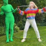 Kelli Erdmann Instagram - Greenman enjoyed this one too much 😝 #behindthescenes #happykelli #vfx #bts #greenman #waterchallenge #fail