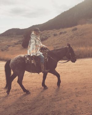 Kelly Reilly Instagram - Last year I was fortunate to watch some brilliant  experts in horsemanship work with this wild mustang . It was incredible to witness the relationship between man and a wild animal , the listening and loving patience . And the trust! Yesterday I had the privilege to ride him .He was the highlight of my year . His name is Noble. @theranchatrockcreek