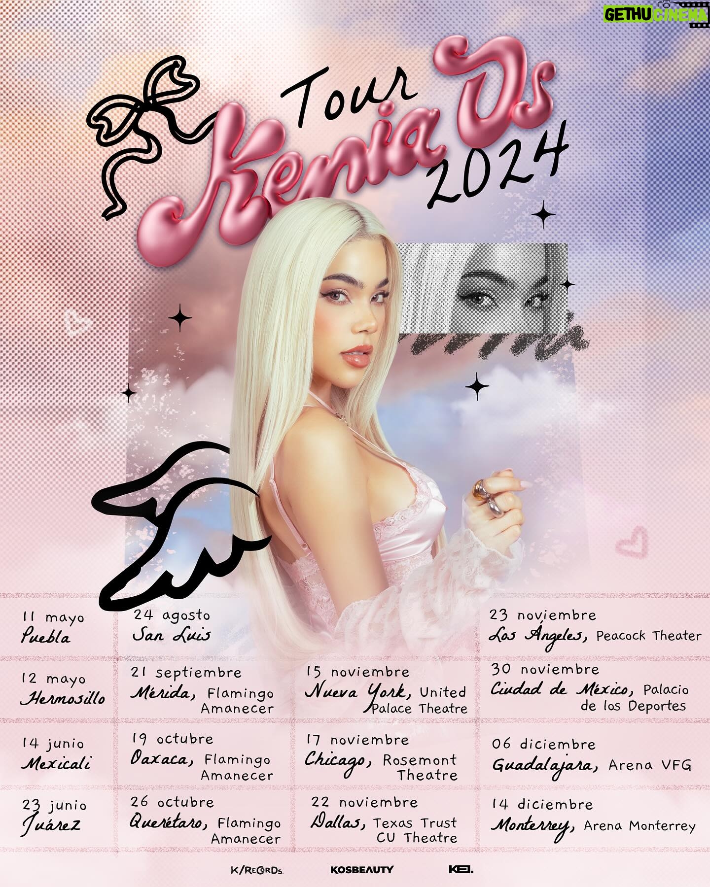 Kenia Os Instagram - ♡ 𝒫𝒾𝓃𝓀 𝒜𝓊𝓇𝒶 𝒯𝑜𝓊𝓇 2024 ♡ Mi gente de MEX y USA estoy con ustedes viviendo la primera etapa de este tour con muchas sorpresas y nuevas canciones de Pink Aura al setlist. No saben la emoción que tengo de cantar y disfrutar estos shows al máximo y sobretodo de volver ( con muy pocas fechas ) a USA. 🇲🇽 ♡ Puebla ♡ Hermosillo ♡ Mexicali ♡ San Luis ♡ Juarez ♡ Merida ♡ Oaxaca ♡ Queretaro ♡ 🇺🇸♡ New York ♡ Chicago ♡ Dallas ♡ Los Angeles ♡ Y bueno, ahora la segunda etapa del tour….donde se estrena el FULL 𝒫𝒾𝓃𝓀 𝒜𝓊𝓇𝒶 𝒯𝑜𝓊𝓇 será un show especial, único y diferente. ♡ CDMX - PALACIO DE LOS DEPORTES ♡ GUADALAJARA - ARENA VFG ♡ MONTERREY - ARENA MTY Es que no me la creo lo que vamos hacer!!!?!???¿¿!!!?? Solo puedo decir que sueño vivir esto. Desde ahora estoy trabajando en todos los shows y las sorprecitas, pero sobretodo para las fechas mas grandes de mi carrera. Un Palacio y Arenas completitas para nosotres. Nos vemos prontito en esta nueva aventura! 🇺🇸USA 🎟️Preventa AMEX: 8 Mayo - 10am 🎟️AEG Venue: 9 Mayo - 10am 🎟️Venta General: 10 Mayo - 10am 🇲🇽México 🎟️Preventa Citibanamex: 13 Mayo - 11am 🎟️Venta General: 14 Mayo - 11am Les dejare el link de los tickets en mis stories y en una story destacada. Les amo, xoxo
