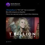 Kesha Instagram - Feeling like a billion ✨✨✨ THANK YOU ALL for bringing my first baby TiK ToK to ⁣ !!!! 1 BILLION STREAMS !!!!⁣ @spotify #billionsclub @todaystophits ⁣ Tell me ur fave memory with TikTok!