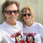 Kevin Bacon Instagram - All smiles matching @kyrasedgwickofficial 😊 have you gotten your shirt yet? Join us in supporting the @sixdegreesofkb campaign benefiting the @aclu_nationwide Drag Defense Fund. Link in bio to shop or make a gift. #DragIsARight