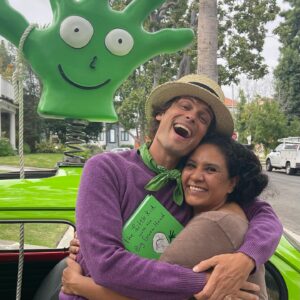 Kirsten Vangsness Instagram - special delivery Saturday from @gublergram (and Gray and Colin!) & the Amazing Hand Bug Machine (I’m sure that’s not it’s name). To welcome the art birth of “The Little Kid with the Big Green Hand” the 6 foot something kid showed up with a bazillion copies of his book to share and I got to hug him. I’m a lucky kid with normal sized hands hands who is very proud of her friend and the way he shares his genius. 🩷💚🩷💚