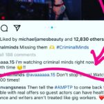 Kirsten Vangsness Instagram - IT WAS A VERY WARM DAY. And I missed a part of my leg with the sunscreen to prove it but @aishatyler and Jack Patterson (who does the wonderful @criminalminds Visual descriptions and everyone should HIRE HIM big ups to @omundson for seeing I had Jacks name off 🩷) are happy to be out here #sagaftrastrong #sagaftrastrike