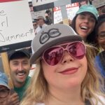 Kirsten Vangsness Instagram - It was especially special today with the @criminalminds energy @charliedewdrop (our proletariat deacon of goodness and cm writer snark) @mzginags (why yes that IS reoccurring guest actor/strike sign writer Agent Garcia as well as prolific 1/2 comedy scribe Gina Garcia Sharp) @chikiguna (winning for signage, garlic bread investigations and CM writers room words of deep mystery ) @jaynearcher (single-handedly writing 76 percent more cats into cm episodes) Take care of the babies. By “babies” I mean hard working writer humans who make the tv and movie sausages that we all eat. #wgastrike