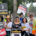 Kirsten Vangsness Instagram - As @pagetpagetgram perfectly described the picketing today as a “barn dance” you swing about and keep encountering another person passionate about fair wages and art. Super great to do it with my sweet PB, @thecarlagallo @kkcarpy and the #wgastrong strike captain of our hearts @drlawyercop #sagaftrastrong #sagaftrastrike #wgastrike