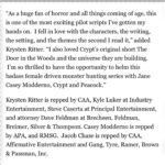 Krysten Ritter Instagram - Having the time of my life over here. I am SO EXCITED to be directing the pilot/first four episodes and co-executive producing this new sick show for @peacocktv and @crypttv ! 💀🎥🙌🏻🎬 thanks @deadline for the rad release and my amazing team @princesskylenyc @dfeldesq @creativeartistsagency 👻 - here we go!