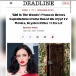 Krysten Ritter Instagram - Having the time of my life over here. I am SO EXCITED to be directing the pilot/first four episodes and co-executive producing this new sick show for @peacocktv and @crypttv ! 💀🎥🙌🏻🎬 thanks @deadline for the rad release and my amazing team @princesskylenyc @dfeldesq @creativeartistsagency 👻 - here we go!