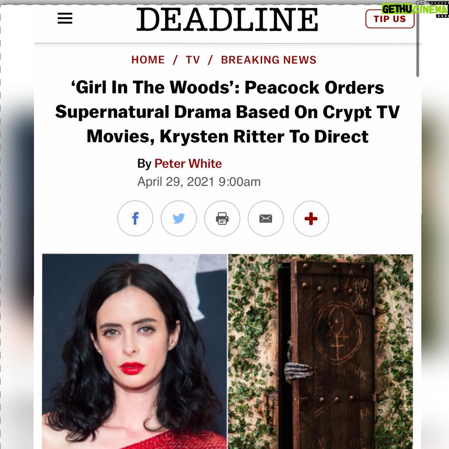 Krysten Ritter Instagram - Having the time of my life over here. I am SO EXCITED to be directing the pilot/first four episodes and co-executive producing this new sick show for @peacocktv and @crypttv ! ππ₯ππ»π¬ thanks @deadline for the rad release and my amazing team @princesskylenyc @dfeldesq @creativeartistsagency π» - here we go!