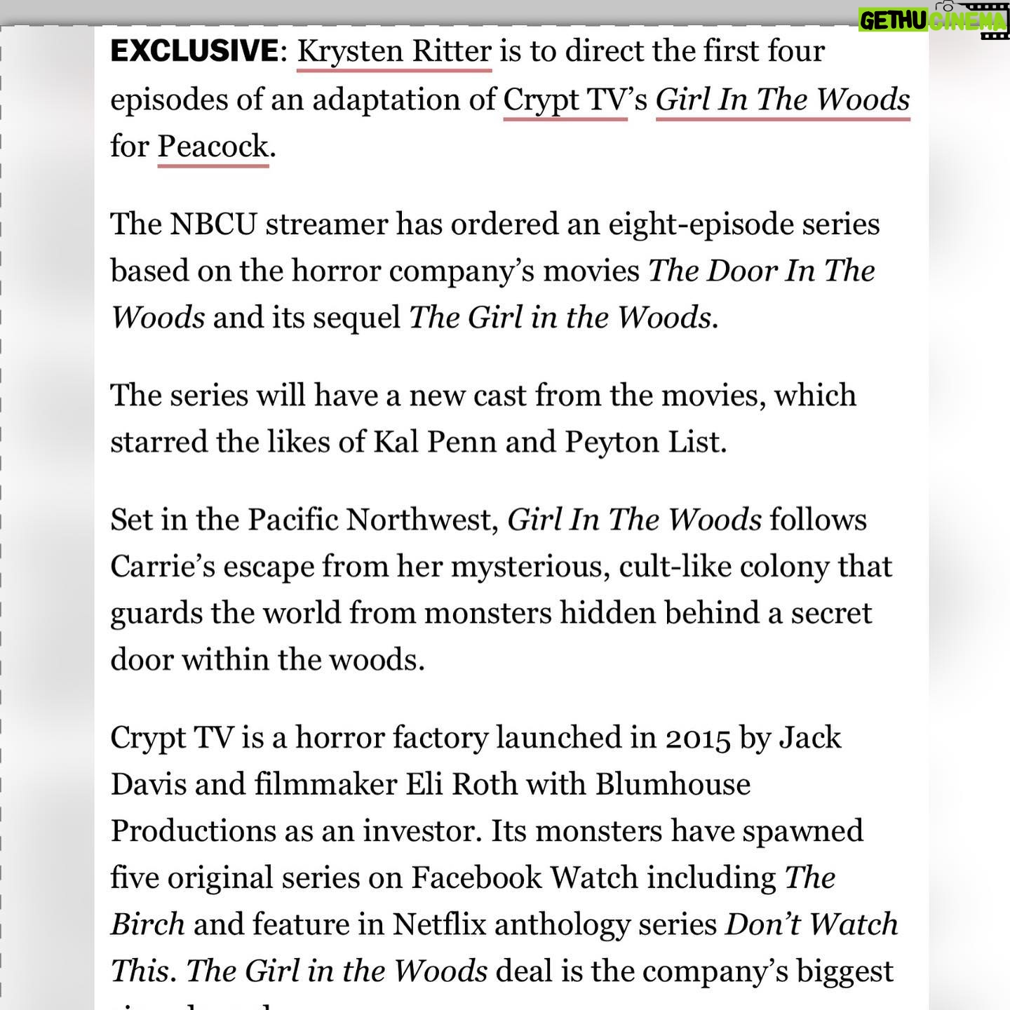 Krysten Ritter Instagram - Having the time of my life over here. I am SO EXCITED to be directing the pilot/first four episodes and co-executive producing this new sick show for @peacocktv and @crypttv ! ππ₯ππ»π¬ thanks @deadline for the rad release and my amazing team @princesskylenyc @dfeldesq @creativeartistsagency π» - here we go!