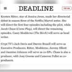 Krysten Ritter Instagram - Having the time of my life over here. I am SO EXCITED to be directing the pilot/first four episodes and co-executive producing this new sick show for @peacocktv and @crypttv ! 💀🎥🙌🏻🎬 thanks @deadline for the rad release and my amazing team @princesskylenyc @dfeldesq @creativeartistsagency 👻 - here we go!
