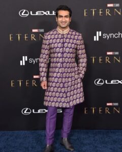 Kumail Nanjiani Instagram - Eternals premiere was… every positive emotion I can imagine. The movie is so good. Massive, complicated, funny, fun, thrilling, moving, awe inspiring. @chloezhao is one of the greatest filmmakers today & I feel grateful to be able to work with her. (I was also thrilled I got to wear a Sherwani by @umarsayeedcoutureofficial.) Stylist: @jeanneyangstyle @chloekeiko Grooming: @kimverbeck