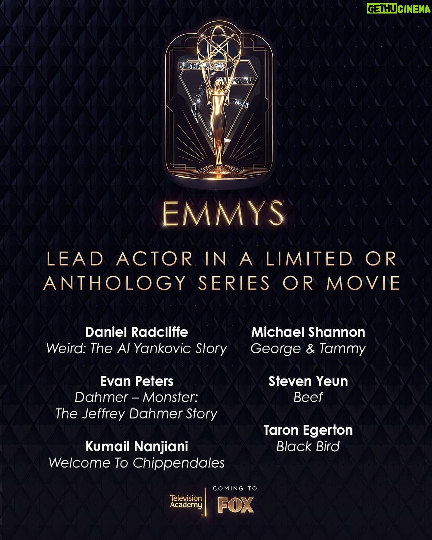 Kumail Nanjiani Instagram - Welcome to Chippendales got nominated for 5 Emmys! VERY EXCITING!!! Thank you @televisionacad!!!