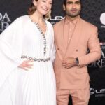 Kumail Nanjiani Instagram - Fantastic night for a fantastic film. Black Panther 2 is fun, funny, thrilling and so very very loving. I’ve never seen a movie like this. Beautiful work. Styling: @jeanneyangstyle @chloekeiko Glam: @sydneysollod Suit by @grayscaleic Watch by @vacheronconstantin Shoes by @louboutinworld