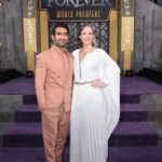 Kumail Nanjiani Instagram - Fantastic night for a fantastic film. Black Panther 2 is fun, funny, thrilling and so very very loving. I’ve never seen a movie like this. Beautiful work. Styling: @jeanneyangstyle @chloekeiko Glam: @sydneysollod Suit by @grayscaleic Watch by @vacheronconstantin Shoes by @louboutinworld
