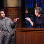 Kumail Nanjiani Instagram - Me. @sethmeyers. (Styling: @jeanneyangstyle @chloekeiko) (Grooming: @melissa.dezarate) (Pic: Lloyd Bishop/NBC) (Suit: @dzojchen)