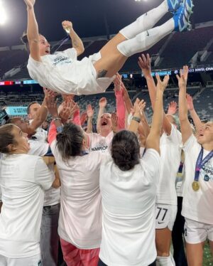 Kyle Krieger Instagram - Well going from being blindsided by the most heart-breaking news possible days before your retirement game — to leading Gotham FC through the playoffs to your first NWSL Championship victory?!?! It is really the most badass thing imaginable. I am constantly in awe of your perseverance, class and strength. Truly a surreal amount of focus to sustain your mental/physical health with 2 little ones, dad in hospice, and while playing and training in your last season. I’ve been rooting for you our whole lives and will continue to do so until the end. The whole WoSo community is behind you. They love you & I love you, @alikrieger! Soak it all in. Congratulations on your game-changing career. You left it better than you found it, and we are all so lucky to have witnessed it.