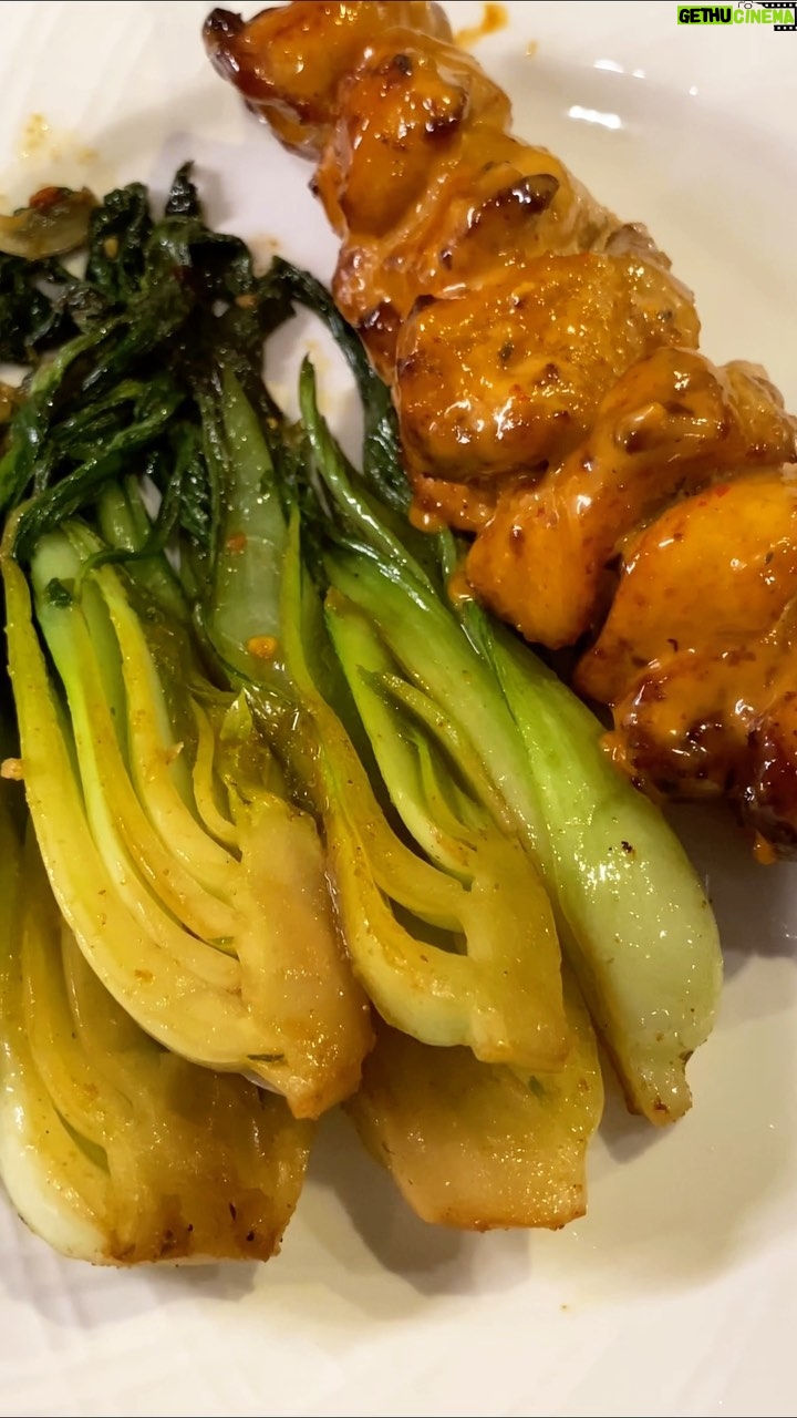 Laila Ali Instagram - šIām sprinkling #LailaAliSpiceBlends on bok choy & chicken skewers for dinner! What are you having? LailaAli.com