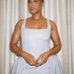 Lashana Lynch Instagram - Grey leather for last nights BAFTA TV Awards. Shout out to @karenclarkson and @16arlington for this custom moment. 🩶✨