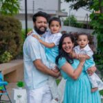 Lasya Manjunath Instagram - 💙🦋🫰🏻 Our Beautiful Family 👨‍👩‍👦‍👦🧿🧿 📸: @giggles_photography_hyd Family outfits : @pari.designers_