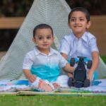 Lasya Manjunath Instagram - 💙🦋🫰🏻 Our Beautiful Family 👨‍👩‍👦‍👦🧿🧿 📸: @giggles_photography_hyd Family outfits : @pari.designers_
