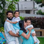 Lasya Manjunath Instagram - 💙🦋🫰🏻 Our Beautiful Family 👨‍👩‍👦‍👦🧿🧿 📸: @giggles_photography_hyd Family outfits : @pari.designers_