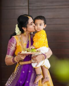 Lasya Manjunath Instagram - 💜💜💛💛 Our little prince @its.memunnu Kannaiah 💛🤗🧿🧿🧿 📸: @happy_portraits_photography Outfits : @pari.designers_ Mua : @themakeupshapes