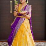 Lasya Manjunath Instagram – Ugadi 🙏🏻 🌿🥭

MUA: @themakeupshapes 
Outfit: @pari.designers_ 
📸: @happy_portraits_photography