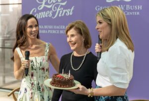 Laura Bush Instagram - My birthday was made all the more special by a visit from our girls! Be sure to check out their darling new book, Love Comes First. In the book, two little girls wish on a star for their family to grow, which is what my own wish was as a child. Link in bio for more. 💫 

#LoveComesFirst @thebushcenter