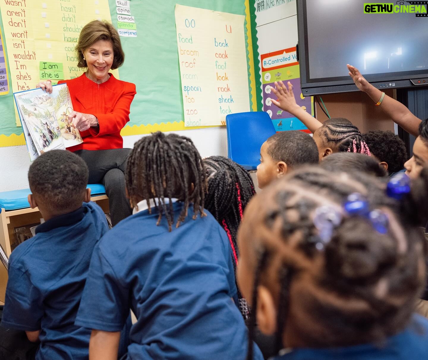 Laura Bush Instagram - Reading opens doors to imagination and opportunity. That’s why today, I celebrated @unitedway’s #ReadAcrossAmerica by reading to first grade students at J.N. Ervin Elementary School in Dallas. By reading to students in your communities, you can inspire a lifelong love of reading. Thank you, Mrs. Wallace, for letting me share my love of reading with your classroom. 📚