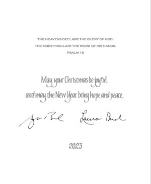 Laura Bush Instagram - May your Christmas be joyful, and may the New Year bring hope and peace.