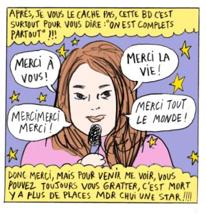 Laura Felpin Instagram - J’ai demandé au petit génie 🧞‍♀️ de Salome Lahoche @salomelahoche de m’aider à vous dire : MERCI 💐
Et comme j’ai plus les mots elle l’a fait avec ses exceptionnels dessins🤌🏼
 J’ai l’immense privilège de pouvoir  être avec vous partout entre Jeumont et Paris et de partager des moments de “total délire”. 
Y’a plus de billets pour Paris, mais y’a plein de places dans mon coeur ( MDR trèès belle gosse cette dernière phrase) 
Paix et joie sur votre tipi ⛺️ 
LOLO