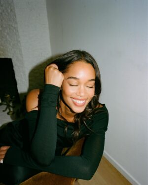 Laura Harrier Instagram - my current go to- @hourglasscosmetics shape and sculpt lip liner in candid and phantom volumizing glossy balm in wish #hourglasspartner