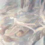 Laura Heikkala Instagram - Hatchlings✨ Watercolor on paper with pearlescent accents from Gansai Tambi watercolors. Swipe to see the pearlescent details and some making of footage! For this solo show I wanted to create artworks with muted palettes and faded tones, to achieve a hazy feeling to the paintings. If you’d like to get high quality prints of your favorite piece from the exhibition, they are now available through @gallerynucleus website 💕